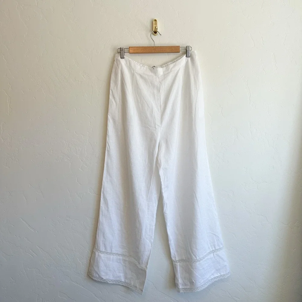 Reformation | Violet 100% Linen Crop Top & Wide Leg Pant Two‎ Piece Set White